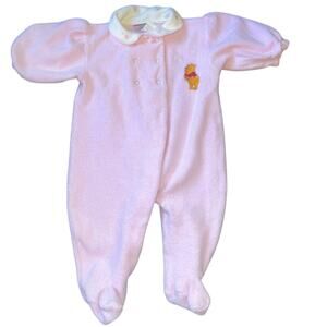 Vintage Disney's Winnie the Pooh pink fleece embroidered sleeper baby 6-9 mon